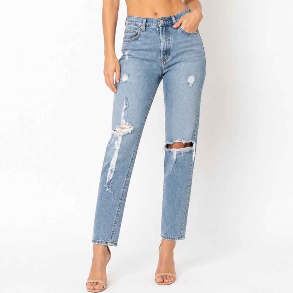 Levis 501 Jeans Womens 27 Light Blue Good Distressed Ripped Straight Leg Denim
